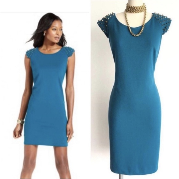 Betsy Johnson Teal Sleeveless Dress w/ Studded Shoulders Size 14/XL MSRP $328 - Picture 1 of 9
